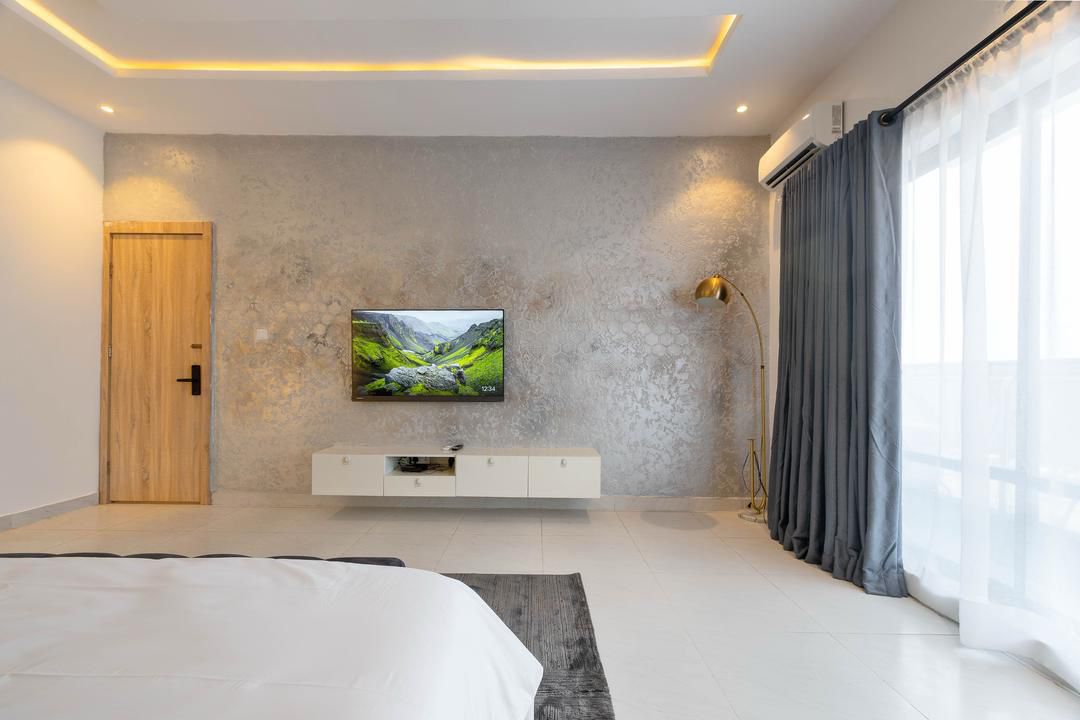 Bedroom with Textured Grey Wall