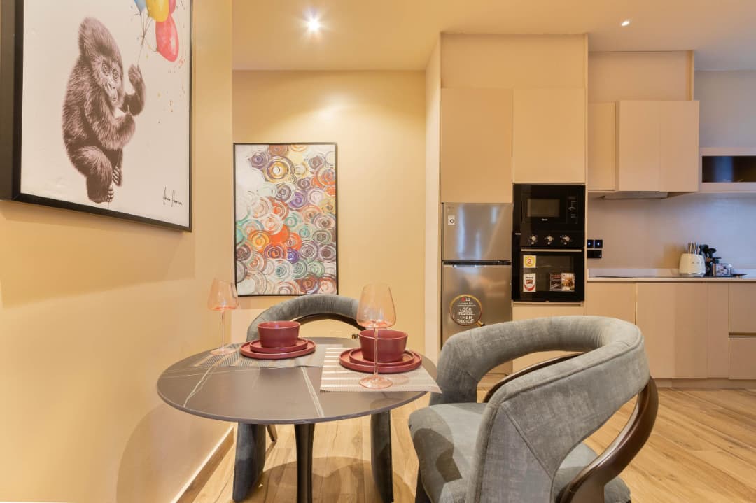 Dining Area with Whimsical Gorilla Art